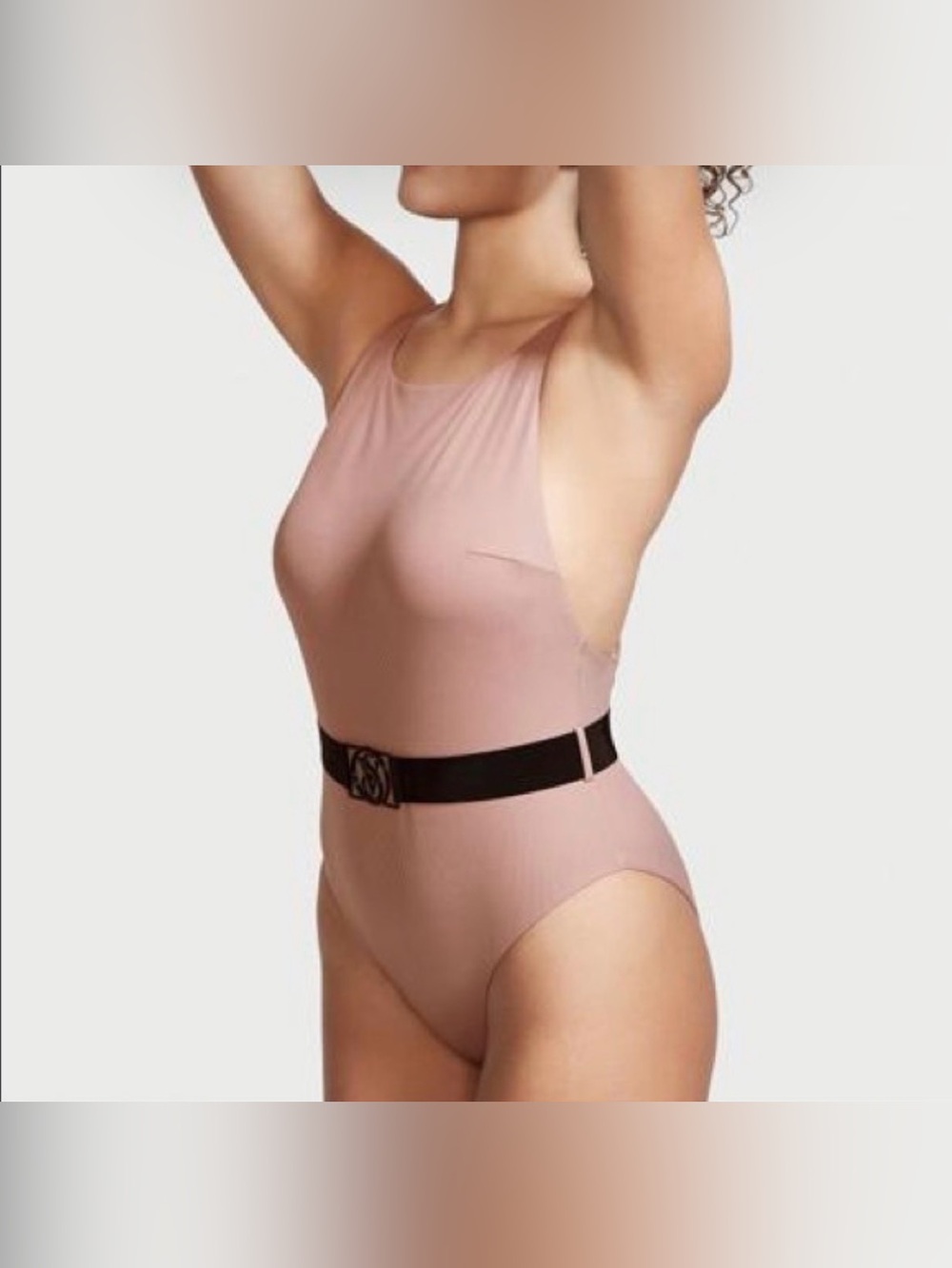Victoria's Secret Scoop-Neck Sleeveless Bodysuit in Dusty Rose with Black Belt
